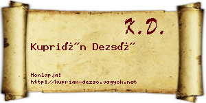 Kuprián Dezső névjegykártya